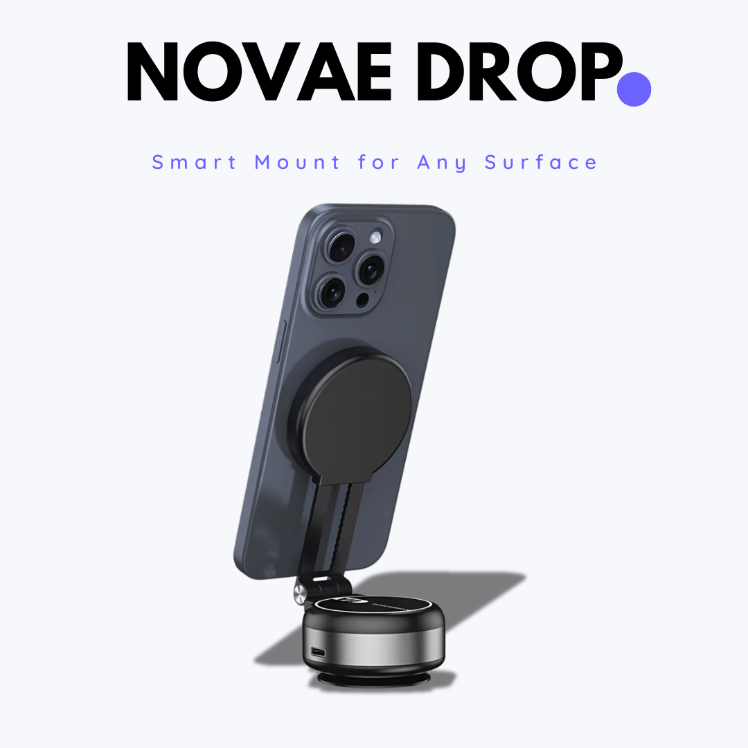 Novae Drop 2-in-1 Magnetic & Vacuum Phone Mount | Foldable Stand & Selfie Stick