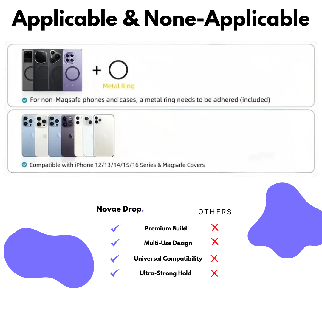 Novae Drop 2-in-1 Magnetic & Vacuum Phone Mount | Foldable Stand & Selfie Stick